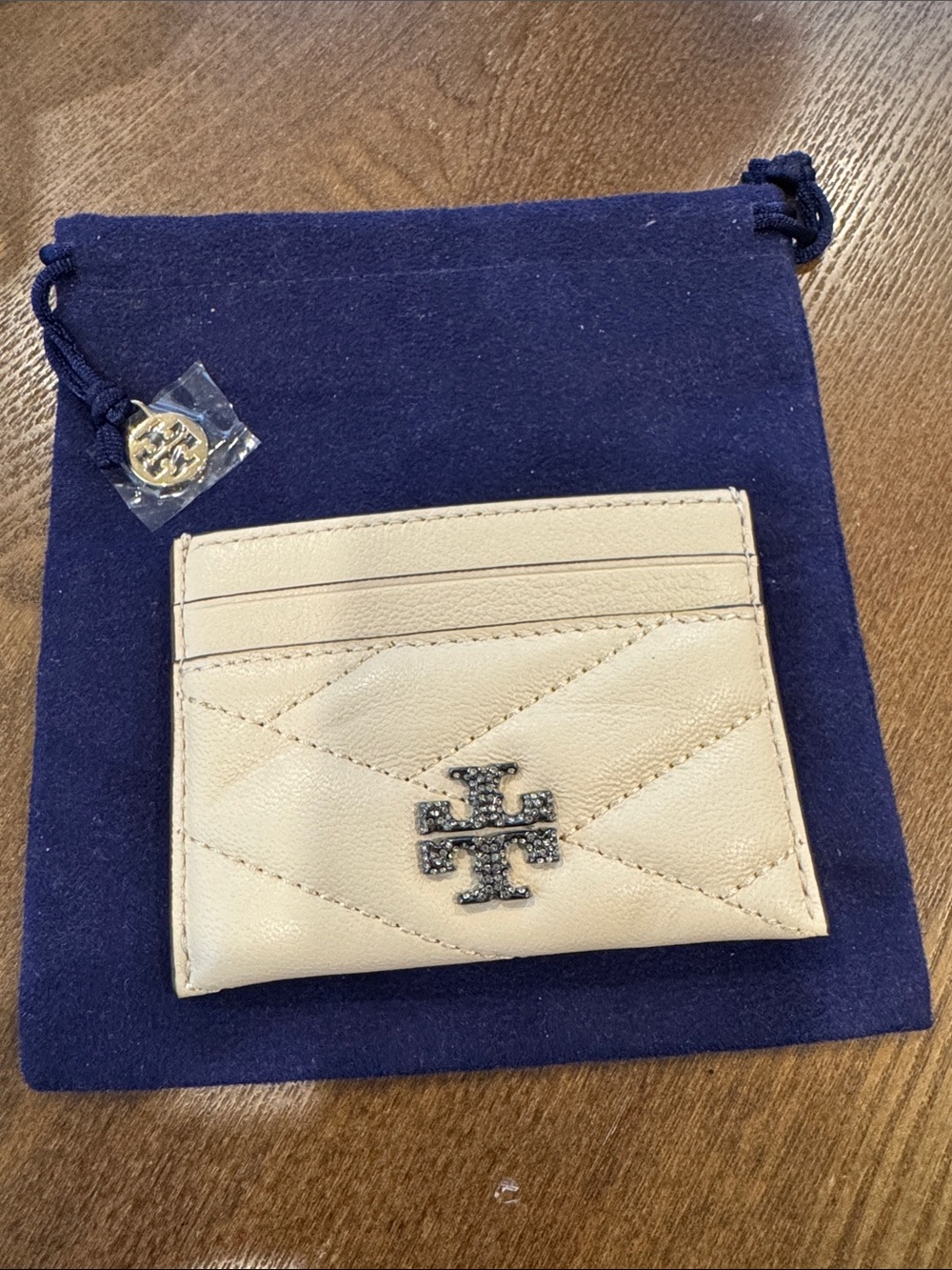Tory Burch - Kira Quilted Strass Crystal Cream Card Wallet